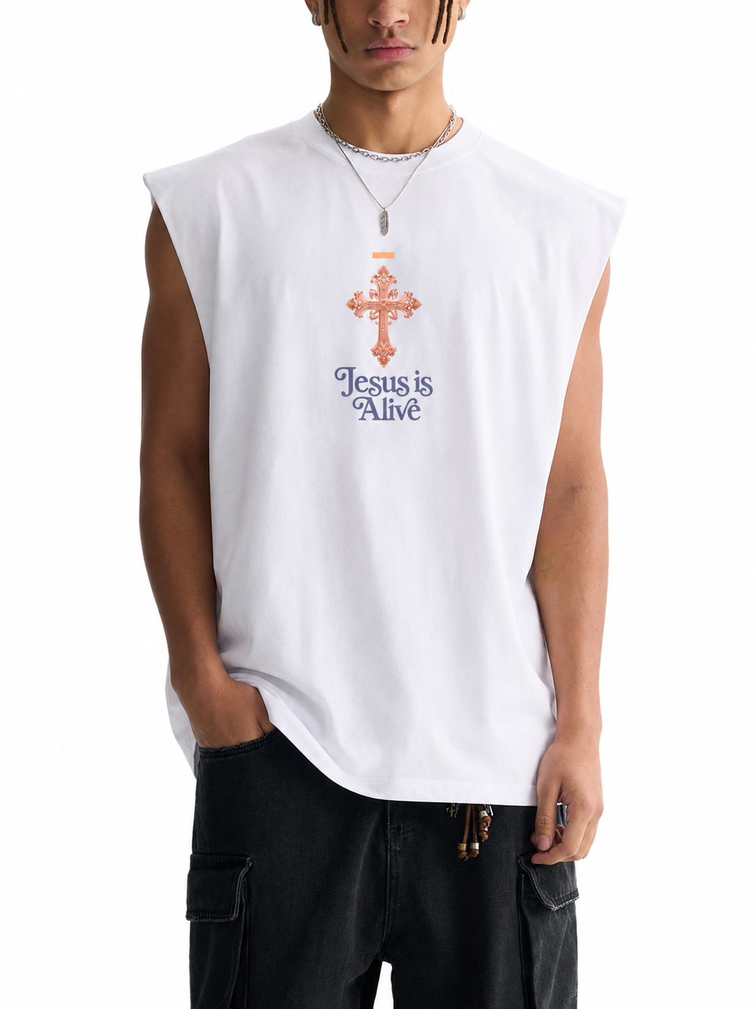 Jesus is Alive Knicks in Five Raw Edge Cotton Tank Top